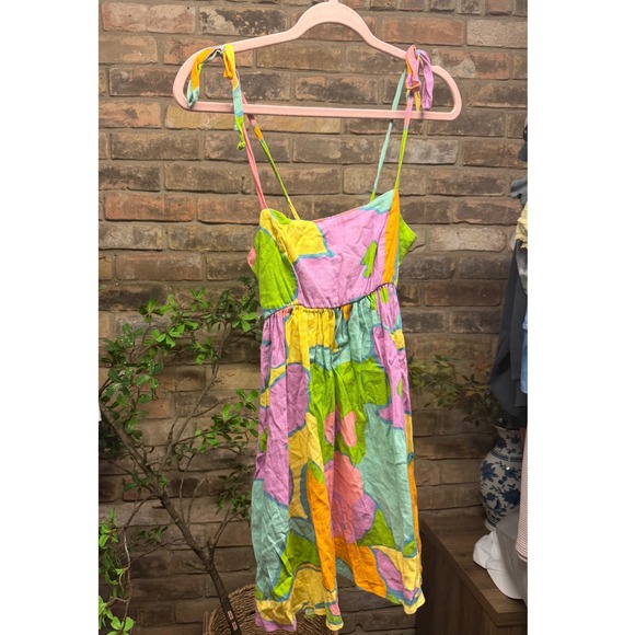Show Me Your MuMu Dresses & Skirts - Show Me Your Mumu XS Mini Dress Multi Color Abstract Floral Tie Strap Smocked